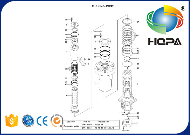 31N4-40950 поворачивая совместный набор уплотнения для Hyundai R140W-7 R150W-7