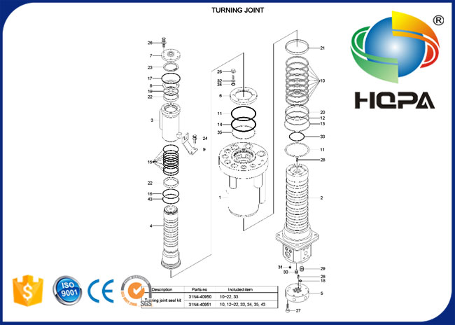 31N4-40651 поворачивая совместный набор уплотнения для Hyundai R140W-7 R150W-7