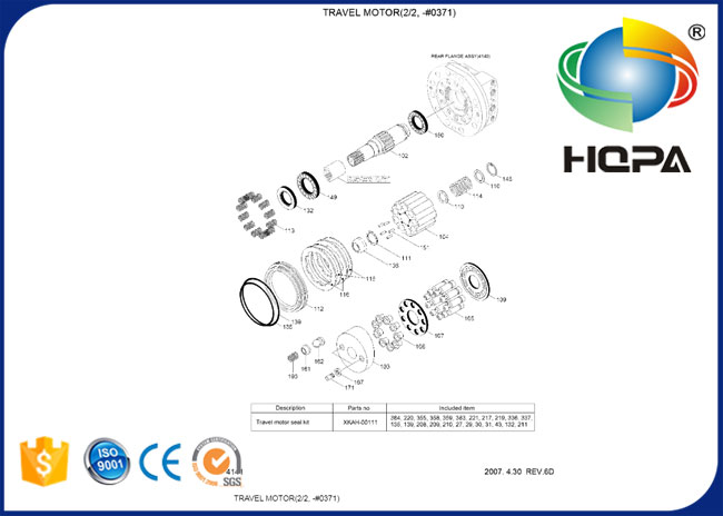 Набор уплотнения мотора перемещения XKAH-00111 XKAH00111 для Hyundai R250-7 R220-7