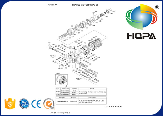 Набор уплотнения мотора перемещения XKAH-01054 XKAH01054 для Hyundai R220LC-7H R210LC-7A